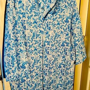 Men's Caribbean Blue and White Floral Hawaii Shirt 4X Tall Fun Polynesian Print